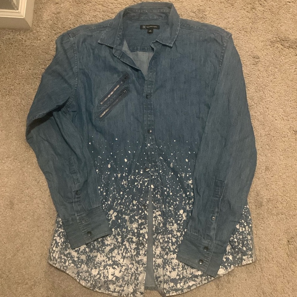 Med- INC denim shirt w/ paint splatter detail